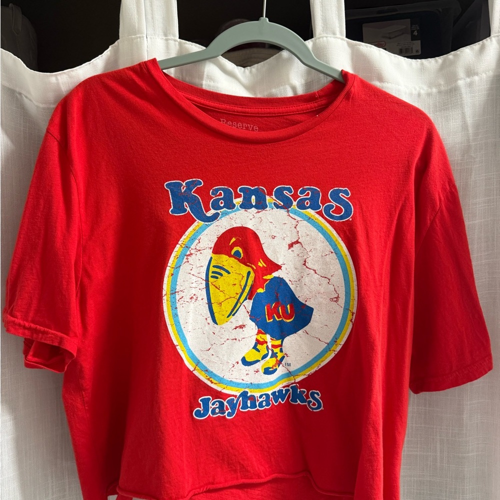 Kansas Jayhawks Womens Red cropped oversized T-Shirt
